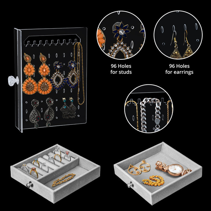Vertical Acrylic Jewelry Box with Drawer