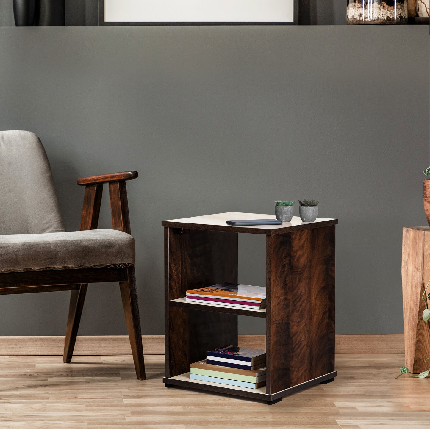 ABOUT SPACE Bed Side Table - End & Sofa Side Table with Storage (L 40 x B 40 x H 53 Cm)(Walnut)
