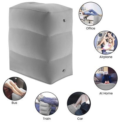 ABOUT SPACE Travel Foot Rest Pillow - Inflatable Foot Rest with Drawstring Carry Bag (Pack of 1 - Grey) L 40 x B 25 x H 46 cm