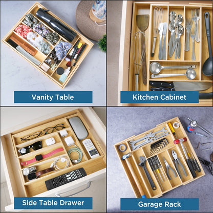ABOUT SPACE Expandable Bamboo Drawer Organizer with Trays Dividers (L 33.5 - 50 x B 45.5 x H 5 cm)