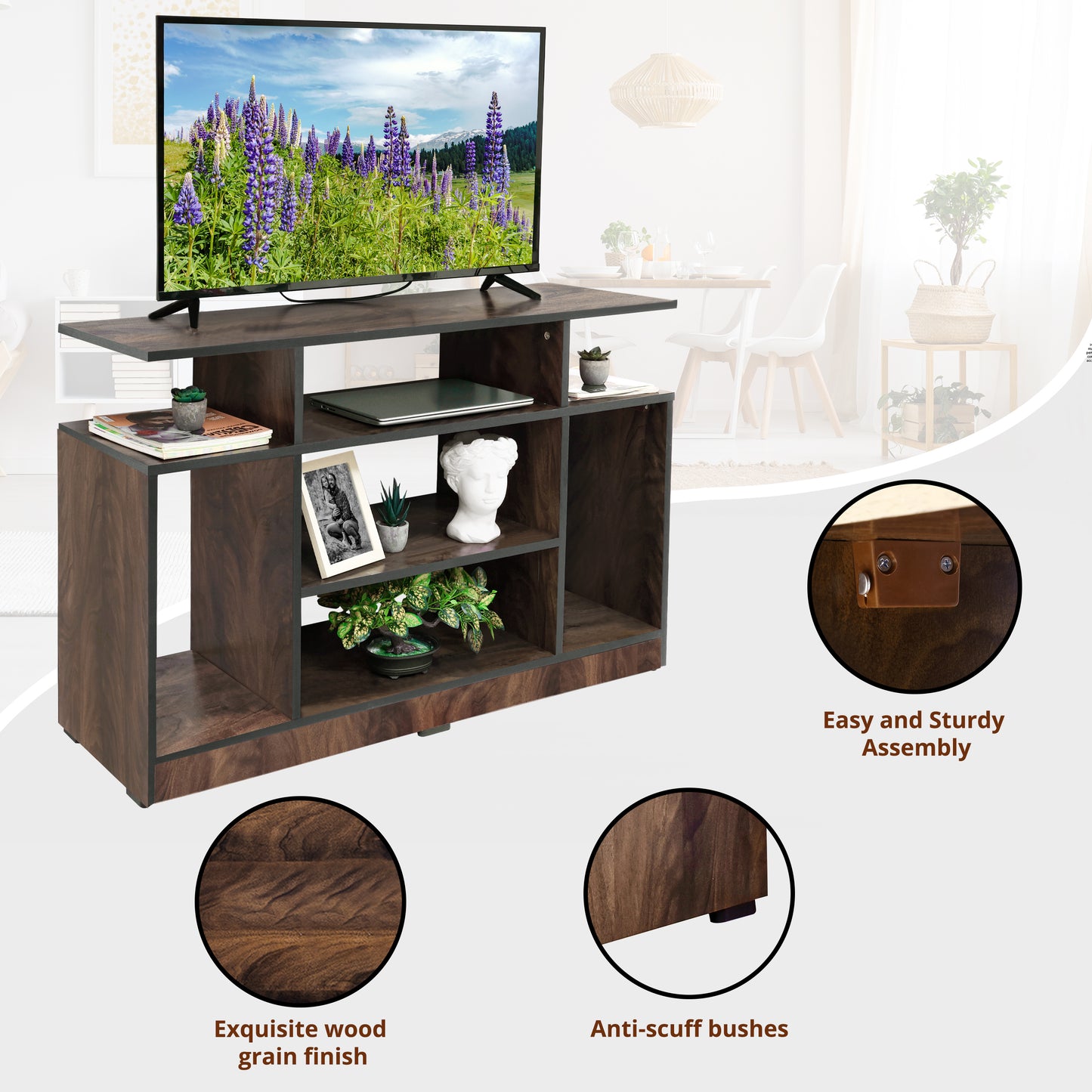 ABOUT SPACE TV Stand - Wooden TV Entertainment Unit and Shelf Storage  - TV Unit for 32 to 50 Inch TV - Dual Tone Brown