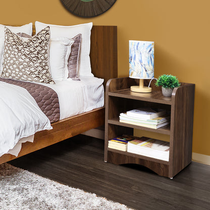 ABOUT SPACE Wooden Side Table - Night Stand & End Table Organiser - 2 Tier Shelf Space (L 40 x B 30 x H 46 cm, Walnut)