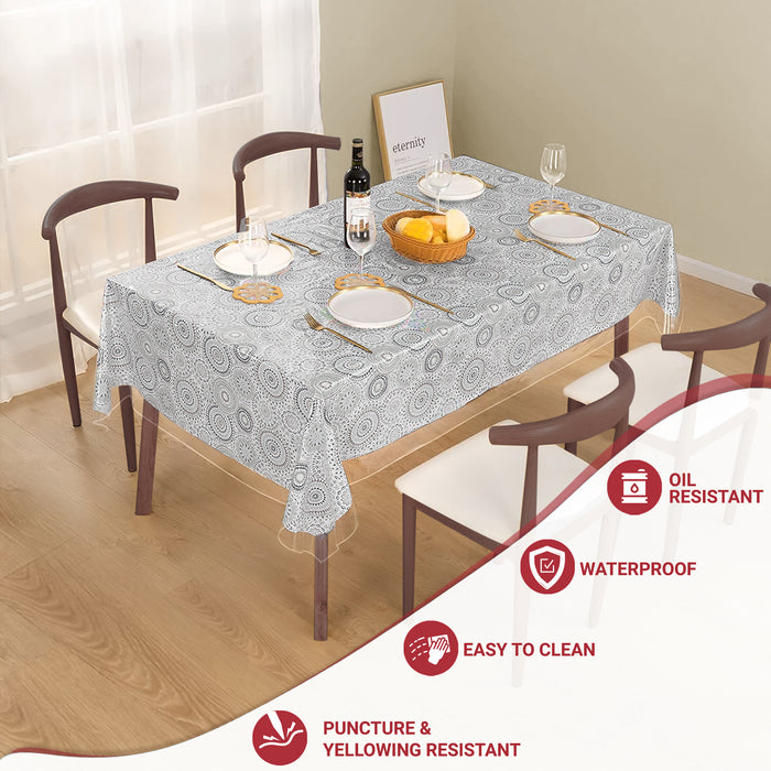ABOUT SPACE Transparent Table Cover & Coasters - Table Cloth Protector with Wooden Insulation