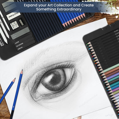 ABOUT SPACE Drawing Kit(75 Pcs) - Professional Graphite Water Colour Pencils Set with Sketch Book & Charcoal Metallic Sketching Kit