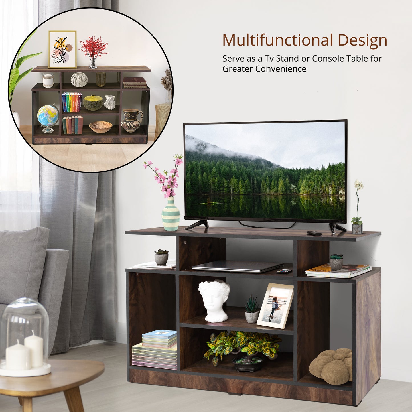 ABOUT SPACE TV Stand - Wooden TV Entertainment Unit and Shelf Storage  - TV Unit for 32 to 50 Inch TV - Dual Tone Brown