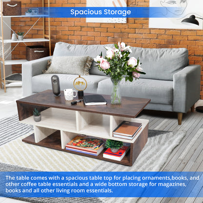 ABOUT SPACE Wooden Coffee Table - Tea Poyee Table with Storage (Walnut - L 100 x B 40 x H 39 cm)