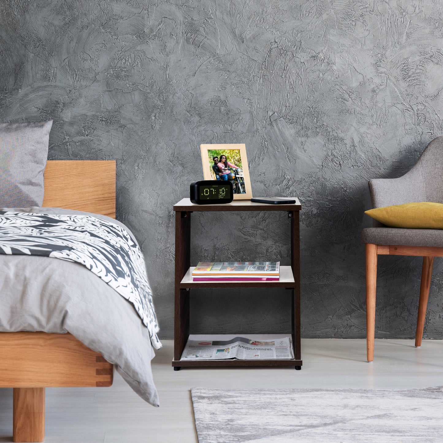 ABOUT SPACE Bed Side Table - End & Sofa Side Table with Storage (L 40 x B 40 x H 53 Cm)(Walnut)