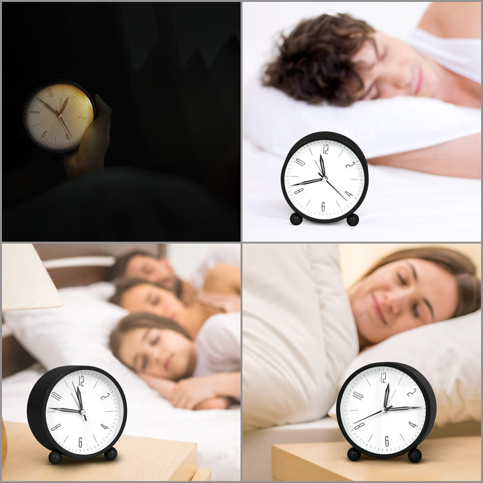 ABOUT SPACE Alarm Clock - 4 Inch Round Silent Analog Desk / Table Clock Non-Ticking with Night LED Light