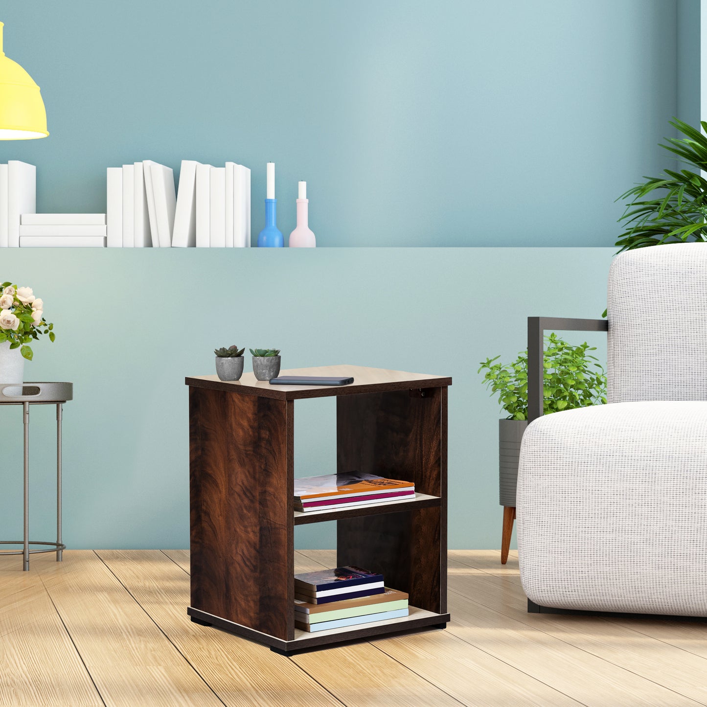ABOUT SPACE Bed Side Table - End & Sofa Side Table with Storage (L 40 x B 40 x H 53 Cm)(Walnut)