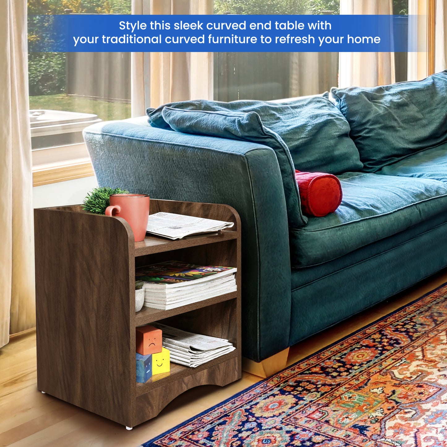 ABOUT SPACE Wooden Side Table - Night Stand & End Table Organiser - 2 Tier Shelf Space (L 40 x B 30 x H 46 cm, Walnut)