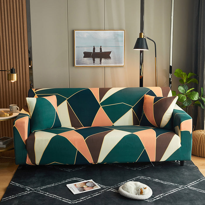 Eclectic Gold Geometric Super Stretchy Sofa Cover