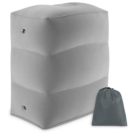 ABOUT SPACE Travel Foot Rest Pillow - Inflatable Foot Rest with Drawstring Carry Bag (Pack of 1 - Grey) L 40 x B 25 x H 46 cm