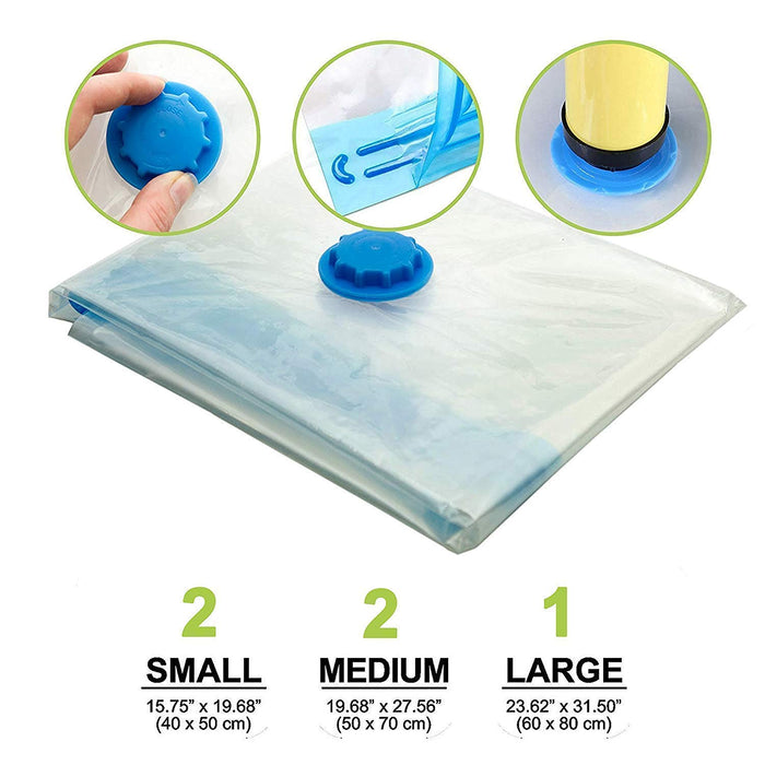 ABOUT SPACE  Vacuum Bags for Clothes with Pump - (5 Pcs) Reusable Vacuum Storage Bags with Ziplock and Hand Pump