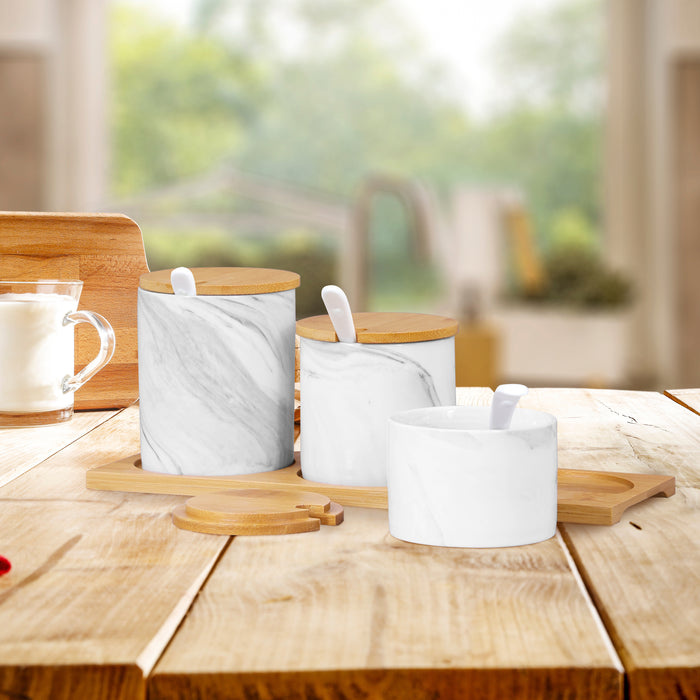 3-Piece Marble Finish Condiment Jar Set