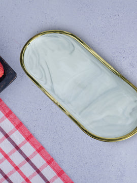 Gold-Rimmed Marble Ceramic Tray