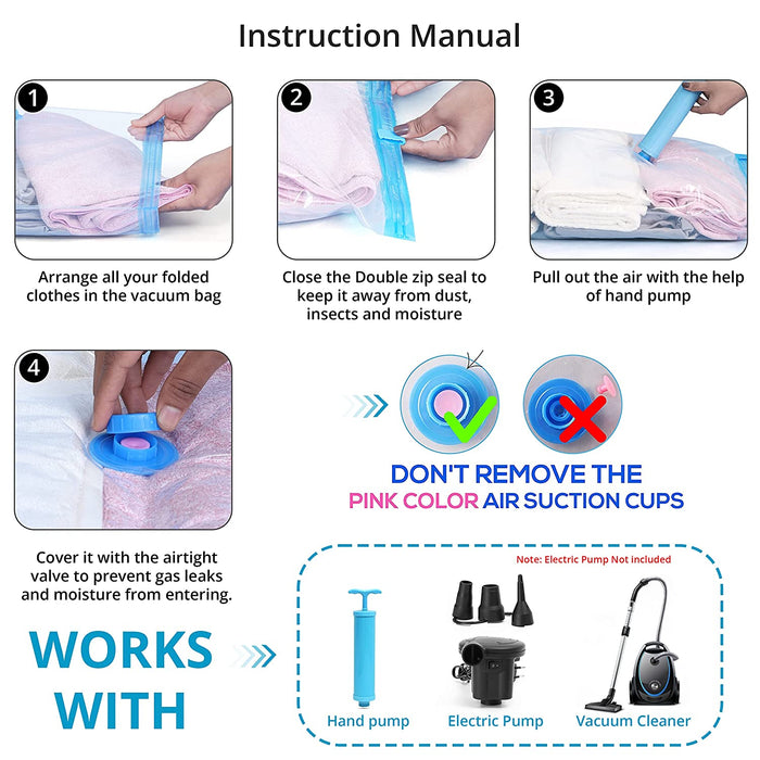 ABOUT SPACE  Vacuum Bags for Clothes with Pump - (5 Pcs) Reusable Vacuum Storage Bags with Ziplock and Hand Pump