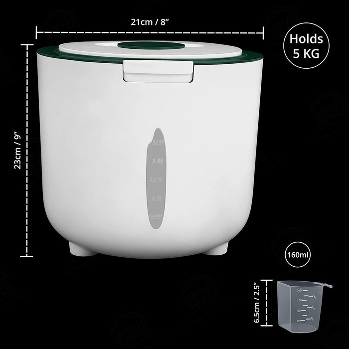 ABOUT SPACE Rice Dispenser -5 Kg, with Scale Panel, Moistureproof Flip Lid, Insect Proof Box Kitchen Organiser Storage Bin with Measuring Cup