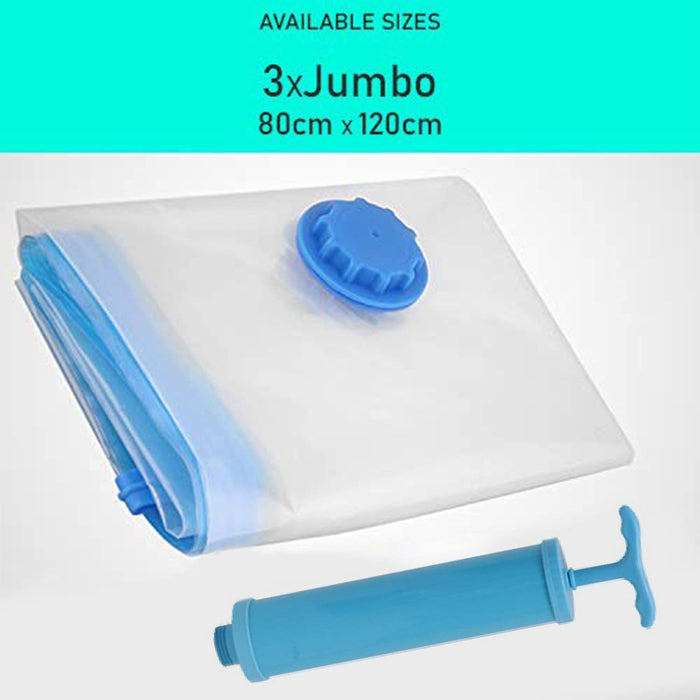ABOUT SPACE Vacuum Bags for Clothes with Pump - (3 Pcs) Reusable Vacuum Storage Bags