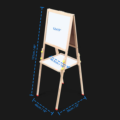 ABOUT SPACE Kids Writing Board - Portable Double Sided Wooden Easel Whiteboard & Chalkboard