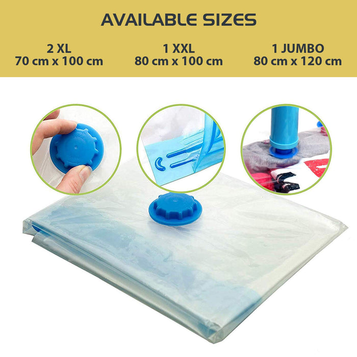 ABOUT SPACE Vacuum Bags for Clothes with Pump - (4 Pcs) Reusable Vacuum Storage Bags with Ziplock