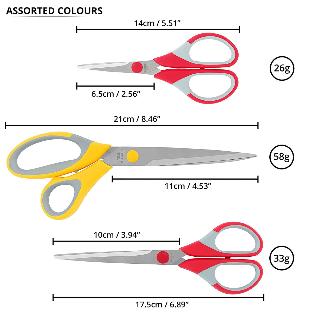 Scissors Sizes ABOUT SPACE Multipurpose Scissors Set - (Set of 3) Stainless Steel Mul ...