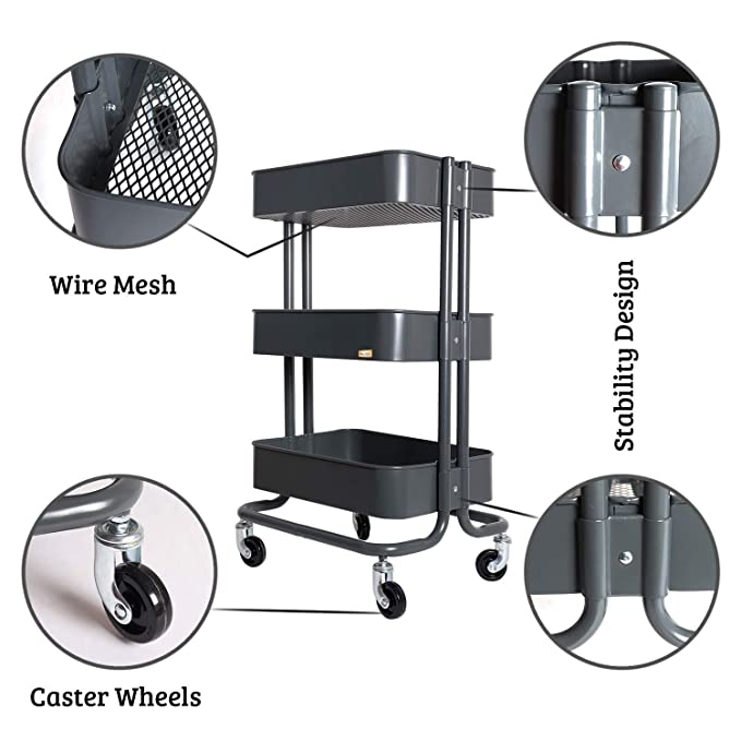 3-tier Movable Rectangular Mesh Rack