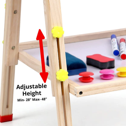 ABOUT SPACE Kids Writing Board - Portable Double Sided Wooden Easel Whiteboard & Chalkboard