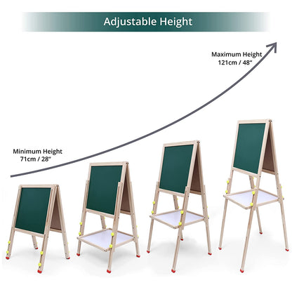 ABOUT SPACE Kids Writing Board - Portable Double Sided Wooden Easel Whiteboard & Chalkboard