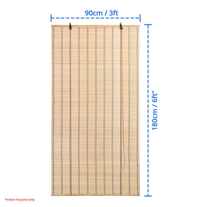 ABOUT SPACE 2 Pcs Bamboo Curtains - W 3 ft x H 6 ft - Rope Mechanism Roll Up Down Bamboo Shade for Sunlight, Dust Protection Window Chick Blinds for Balcony, Restaurant, Dhaba, Hotel, Resort