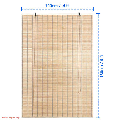 ABOUT SPACE Bamboo Curtains - W 4 ft x H 6 ft - Rope Mechanism Roll Up Down Bamboo Shade