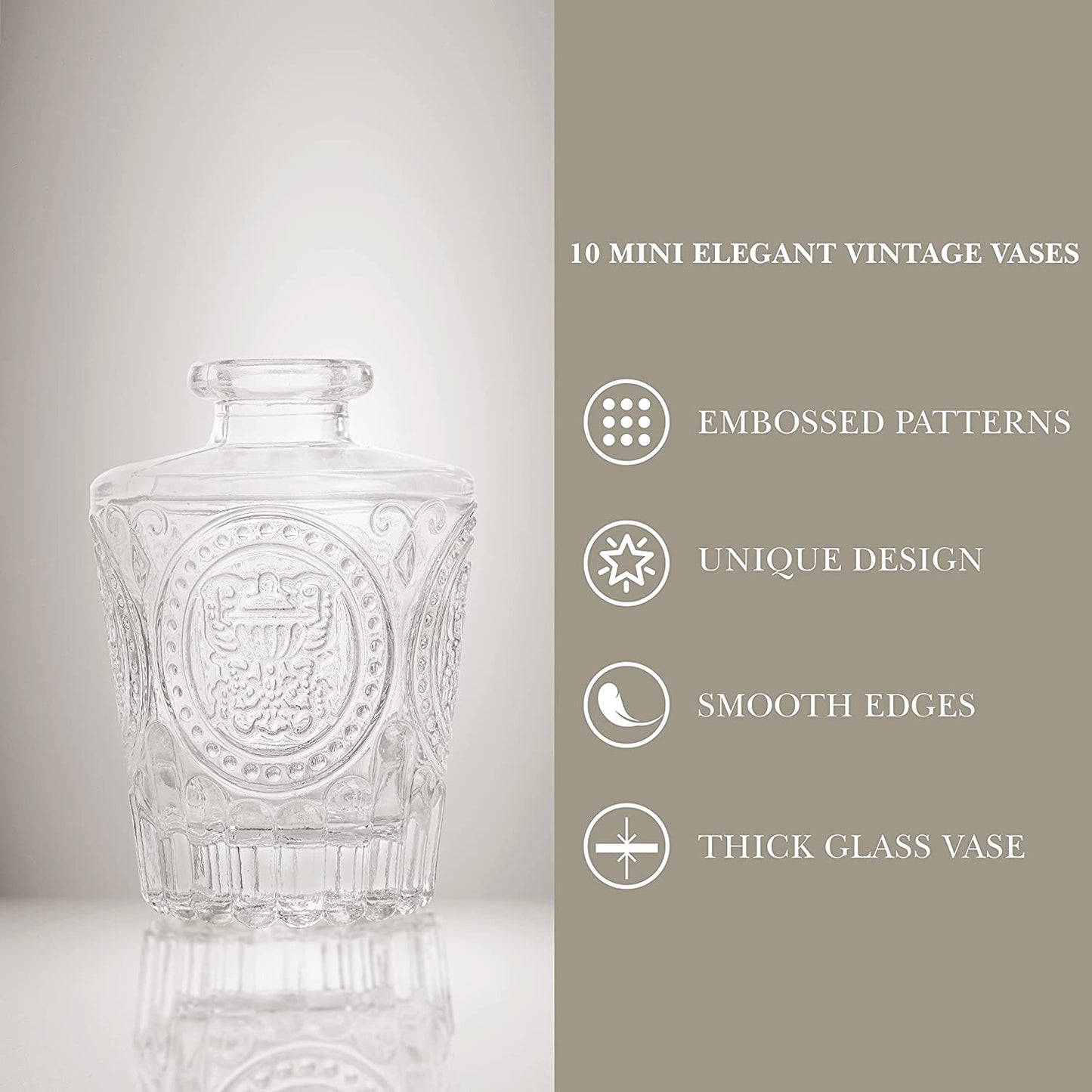 ABOUT SPACE Glass Bud Flower Vase – Pack of 10 Clear Glass Centrepiece for Mini Flowers-Sturdy Textured Scratch Free Antique Collections for Wedding Decorations & Table Top Decor for Home,Restaurants