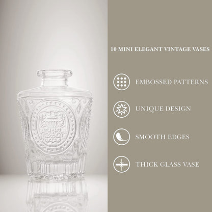 ABOUT SPACE Glass Bud Flower Vase – Pack of 10 Clear Glass Centrepiece for Mini Flowers-Sturdy Textured Scratch Free Antique Collections for Wedding Decorations & Table Top Decor for Home,Restaurants