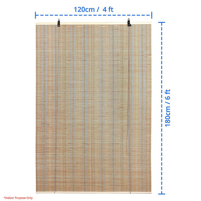ABOUT SPACE Bamboo Curtains - W 4 ft x H 6 ft - Rope Mechanism Roll Up Down Bamboo Shade