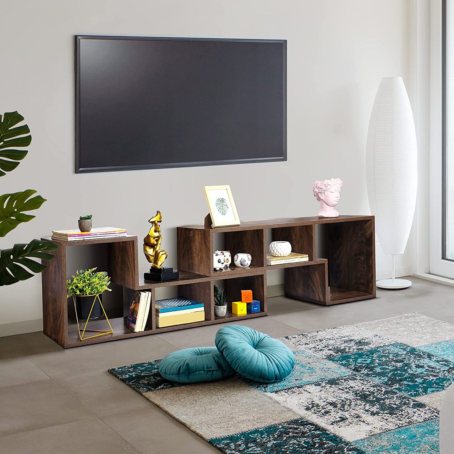 ABOUT SPACE Wooden TV Stand - TV Entertainment Unit and Shelf Storage ,2 L Shaped TV Unit for 32 to 72 inch TV,Adjustable TV Table - Walnut Brown