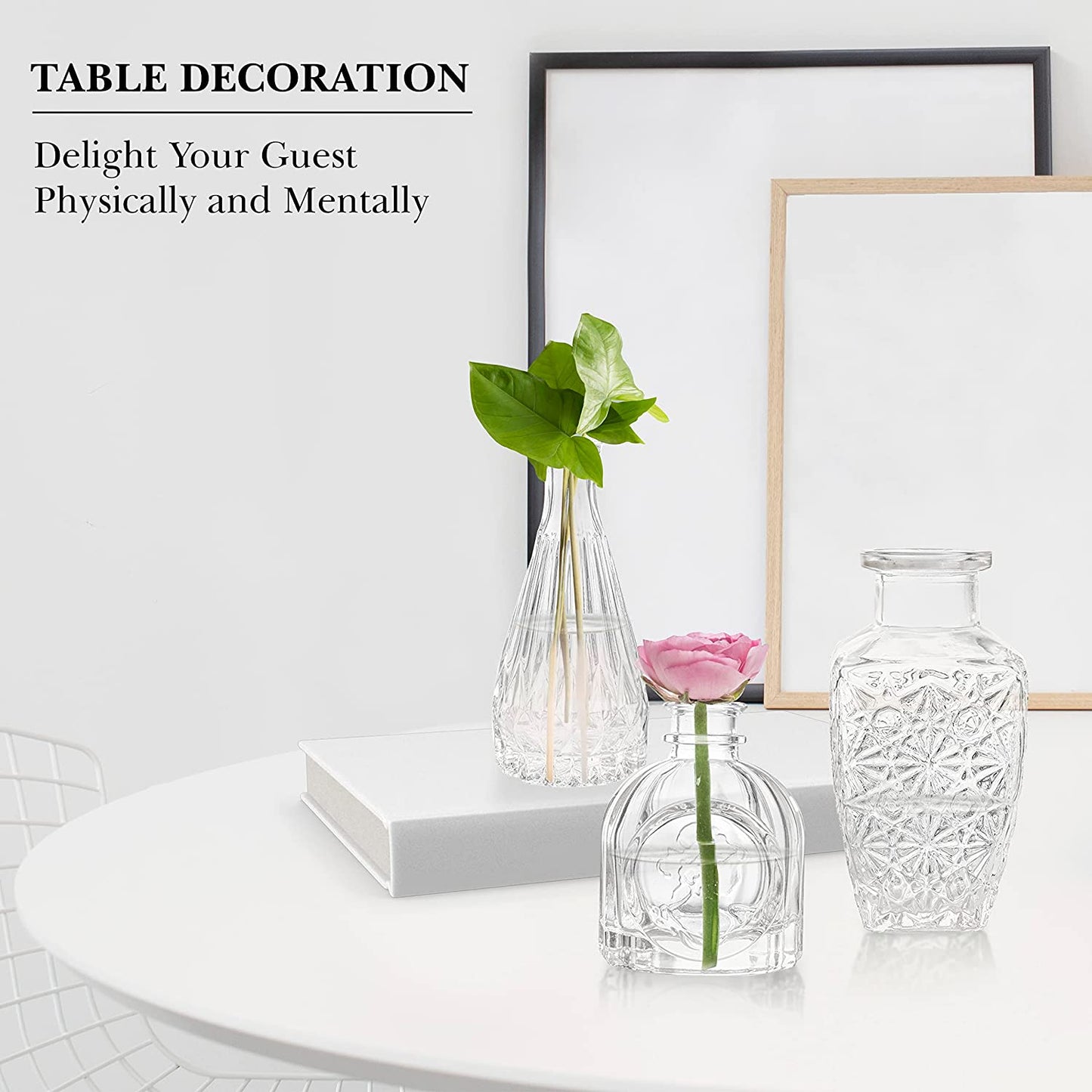 ABOUT SPACE Glass Bud Flower Vase – Pack of 10 Clear Glass Centrepiece for Mini Flowers-Sturdy Textured Scratch Free Antique Collections for Wedding Decorations & Table Top Decor for Home,Restaurants