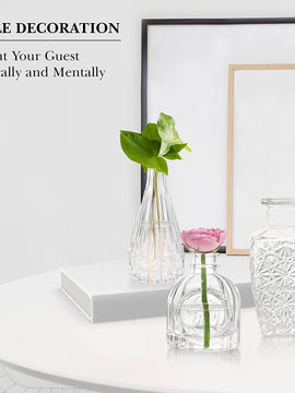 ABOUT SPACE Glass Bud Flower Vase – Pack of 10 Clear Glass Centrepiece for Mini Flowers-Sturdy Textured Scratch Free Antique Collections for Wedding Decorations & Table Top Decor for Home,Restaurants