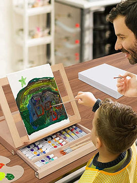 Table-Top Beech Wood Easel, Canvas, Palette and Brush (Set of 26)