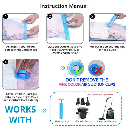 ABOUT SPACE 3 Pack Vacuum Bags for Travel with Hand Pump (3-2X Jumbo) Airtight, Reusable Space Saver Compression Storage Bags for Packing, Vaccine Sealer Bags with Ziplock for Comforters Blanket