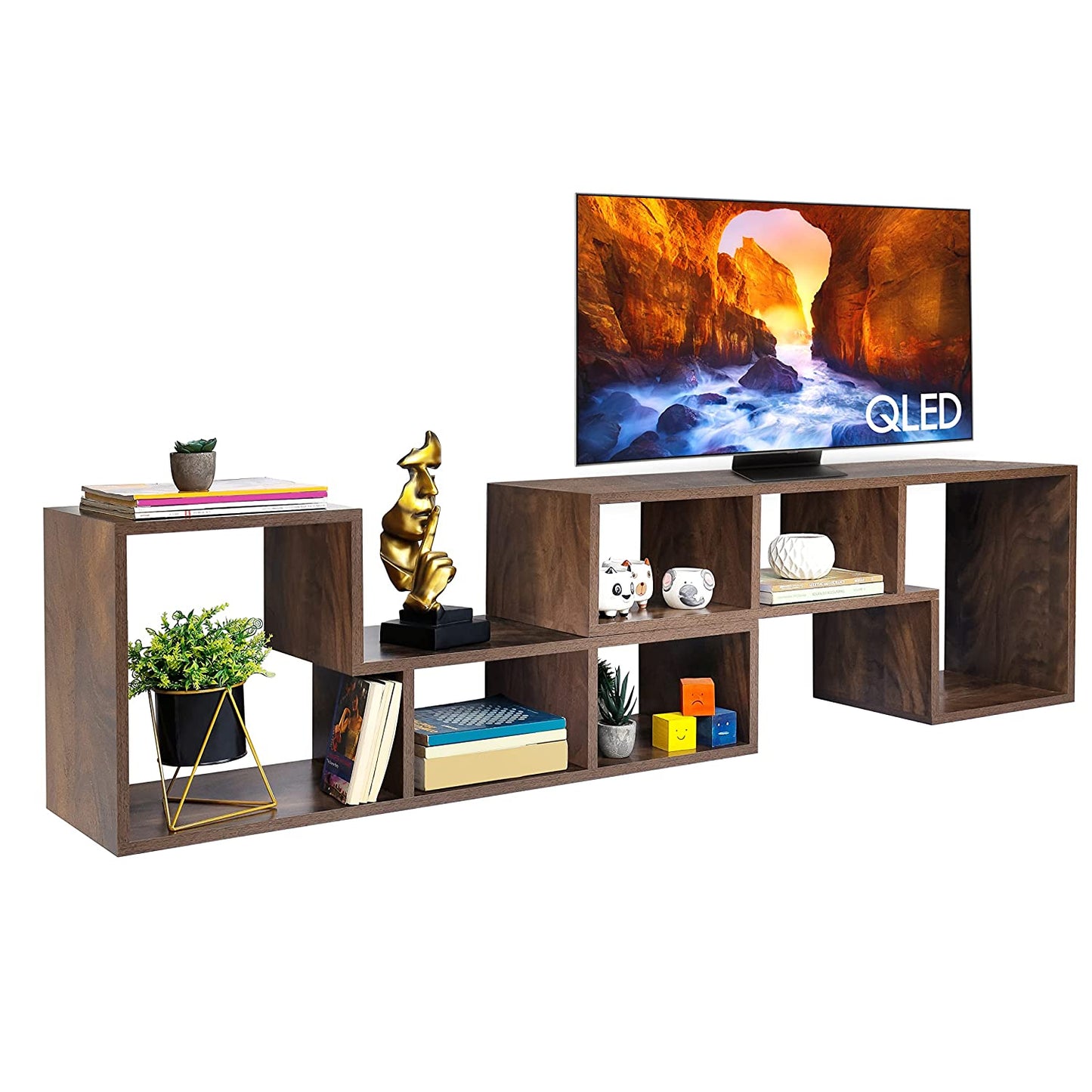 ABOUT SPACE Wooden TV Stand - TV Entertainment Unit and Shelf Storage ,2 L Shaped TV Unit for 32 to 72 inch TV,Adjustable TV Table - Walnut Brown
