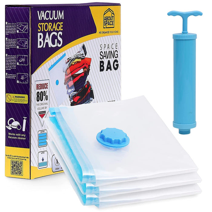 ABOUT SPACE Vacuum Bags for Clothes with Pump - (3 Pcs) Reusable Vacuum Storage Bags with Ziplock