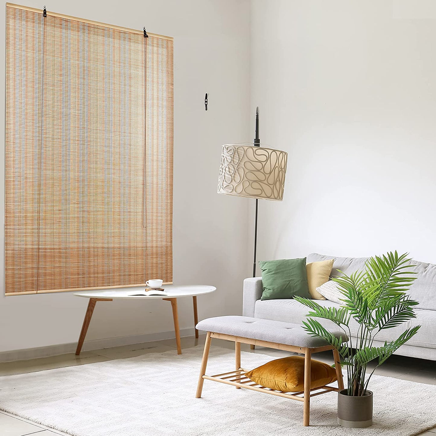 ABOUT SPACE Bamboo Curtains (Beige, W 5 ft x H 6 ft)