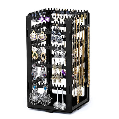 ABOUT SPACE Rotating Earrings Stand Jewelry Display Organiser With 212 Holes 232 Grooves For Hanging Studs Necklaces Bracelets Chains - Black, Acrylic