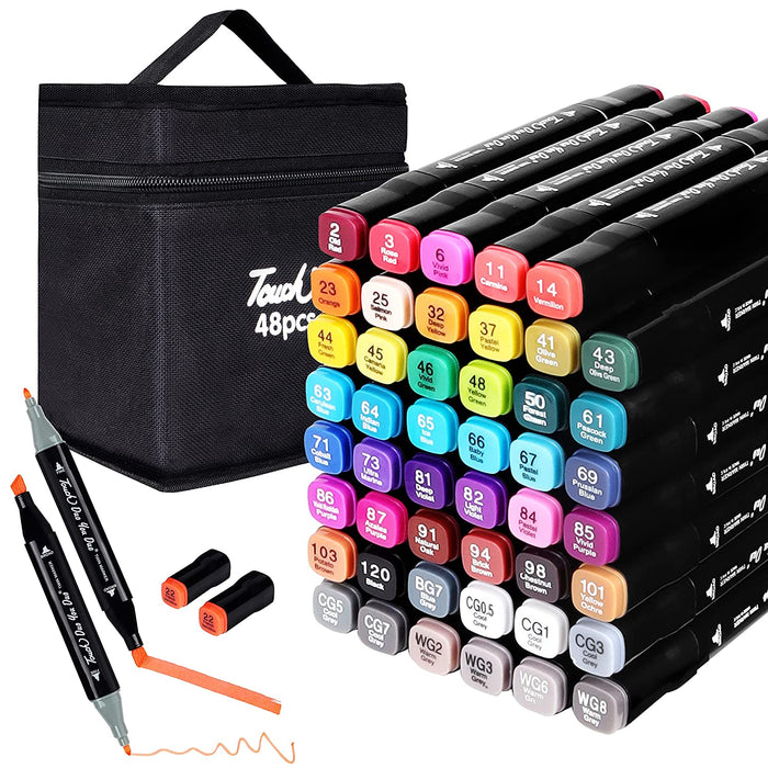 ABOUT SPACE Dual Tip Art Markers 48 Colours with Carrying Case for Painting Sketching Calligraphy Drawing