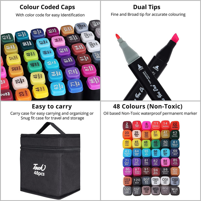 ABOUT SPACE Dual Tip Art Markers 48 Colours with Carrying Case for Painting Sketching Calligraphy Drawing