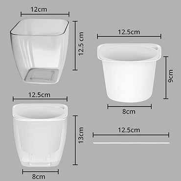 Transparent White Self-Watering Pot (Set of 2) - 5 Inch