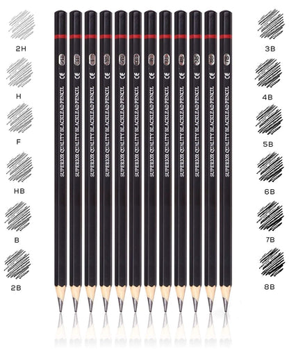 ABOUT SPACE Artist Pencil for Sketching Drawing Art Pack of 12 with Metal Case B 2B 3B 4B 5B 6B 7B 8B HB H 2H F