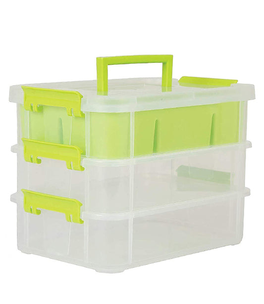 ABOUT SPACE Virgin Plastic Storage Box - 3 Tier (L 26 x B 17xH 19cm,Multicolour)