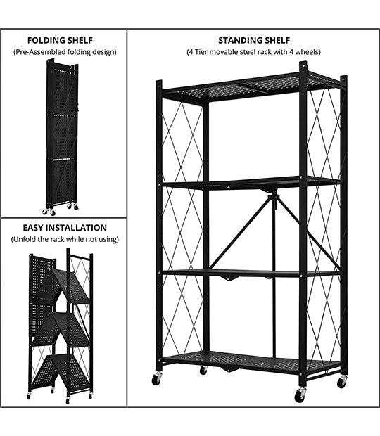 4-Tier Large Foldable Metal Kitchen Rack