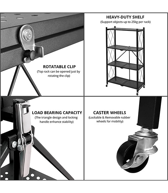 4-Tier Large Foldable Metal Kitchen Rack