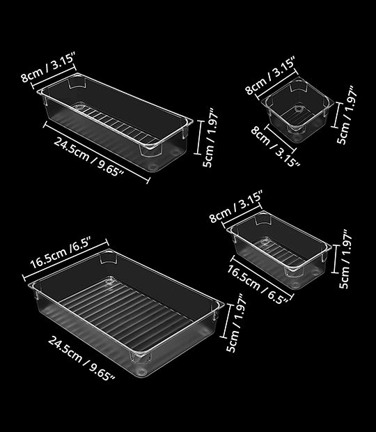 Transparent Acrylic Pantry Trays (Pack of Multi-size 4)